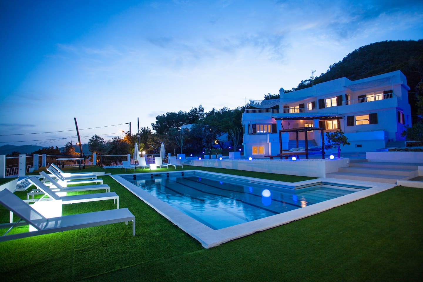 exterior views of villa night in Ibiza